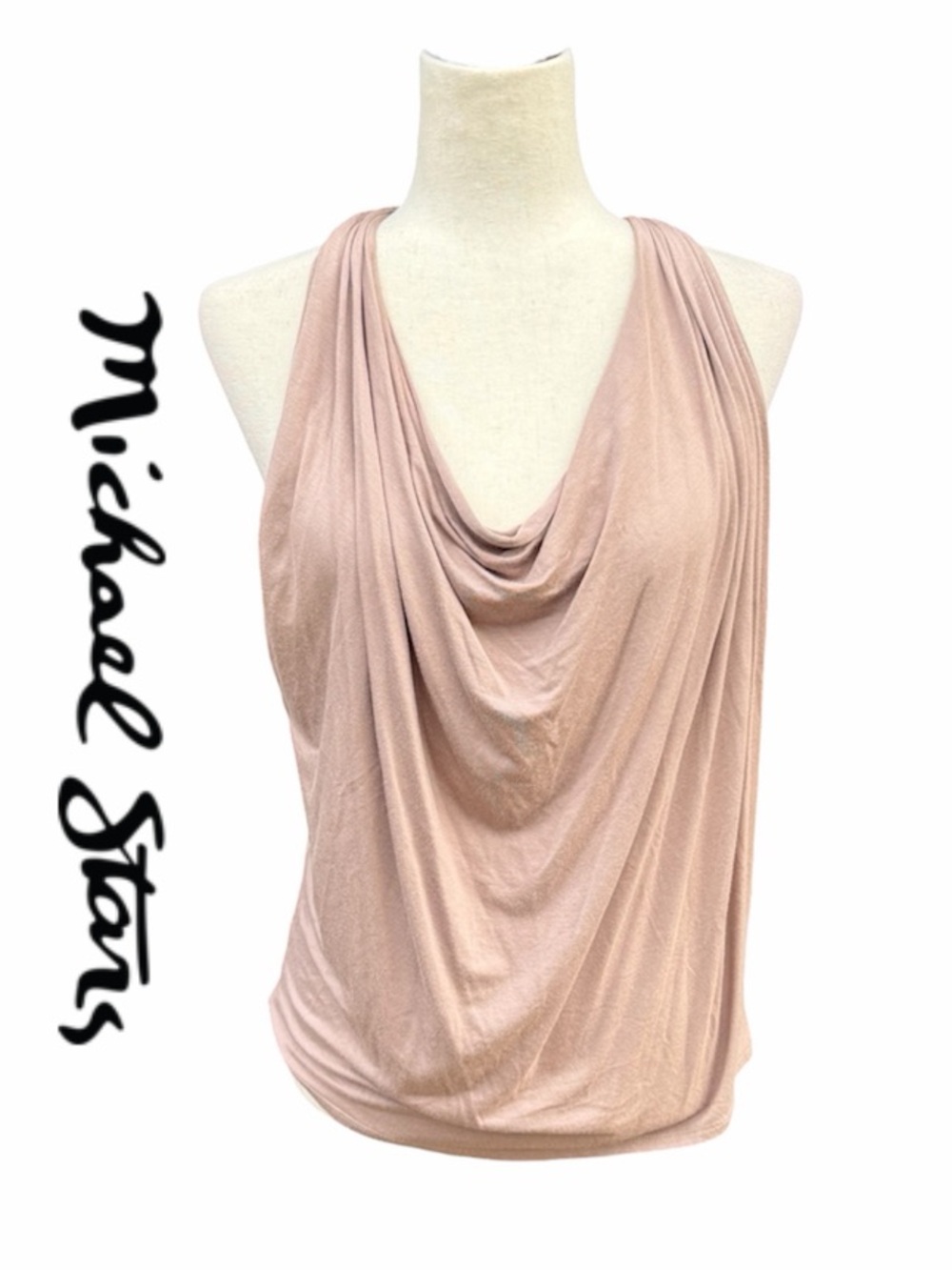 Michael Stars for Anthropologie Blush Nude Draped Cowl Neck Sleeveless Top OS